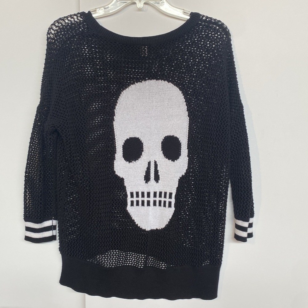 Autumn Cashmere Hand Knit Skull Oversized Open Knit Italian Cotton Sweater Xs